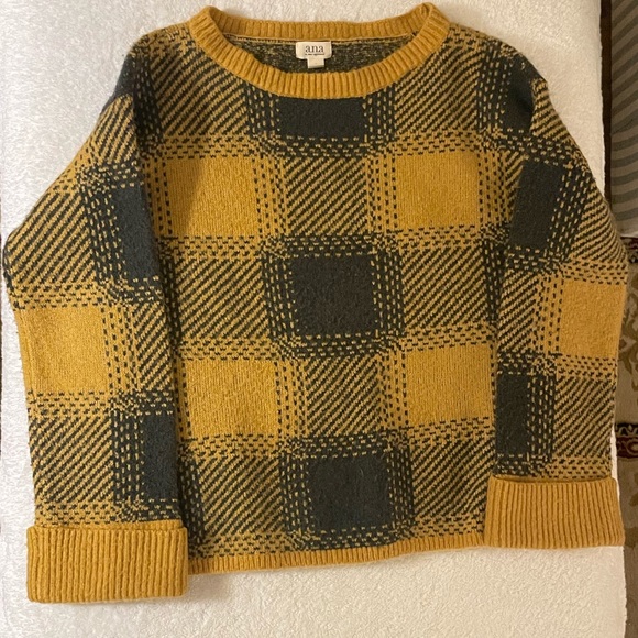 Women’s A.N.A - Size Small -chunky sweater yellow & gray large plaid - Picture 2 of 6